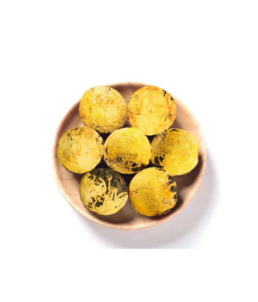 Black tea balls with yellow chrysanthemum