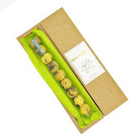 Black tea balls with yellow chrysanthemum